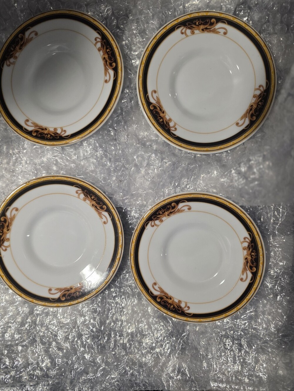 Gold and Black Trim Porcelain Saucer Plates - Elegant Home Dining Set
